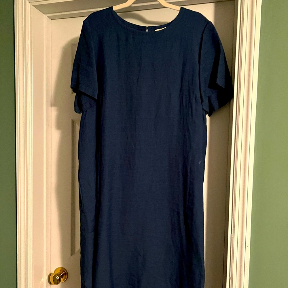 Eileen Fisher Blue Linen Blend Lagen Look Dress 1X